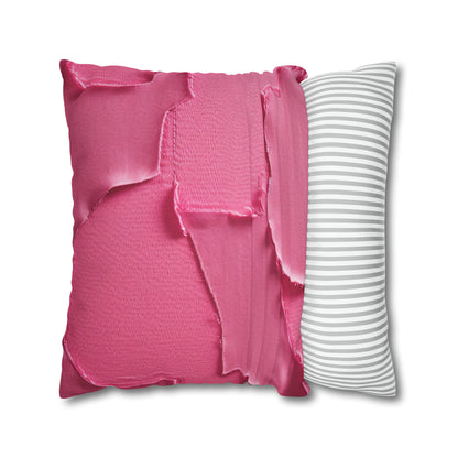 Distressed Neon Pink: Edgy, Ripped Denim-Inspired Doll Fabric - Spun Polyester Square Pillow Case