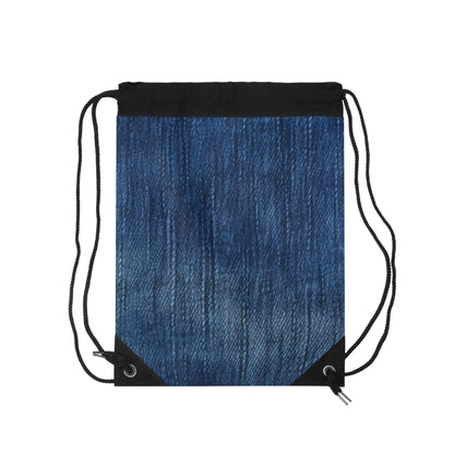 Indigo Splash: Washed Denim Reverie in Deep Blue - Drawstring Bag