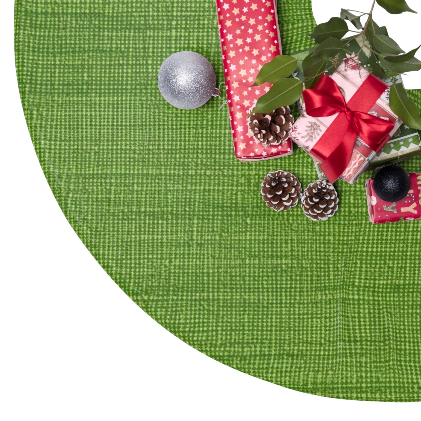 Olive Green Denim-Style: Seamless, Textured Fabric - Christmas Tree Skirts