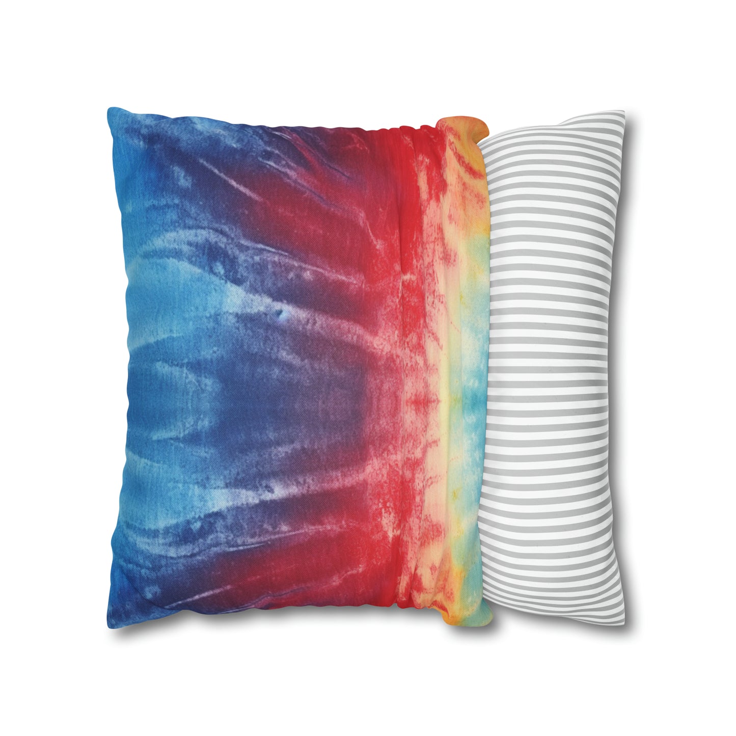 Rainbow Tie-Dye Denim: Vibrant Multi-Color, Fabric Design Spectacle - Spun Polyester Square Pillow Case