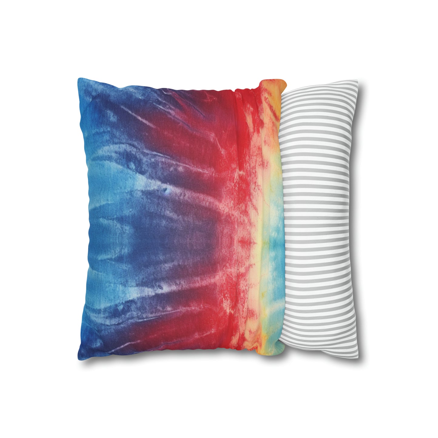 Rainbow Tie-Dye Denim: Vibrant Multi-Color, Fabric Design Spectacle - Spun Polyester Square Pillow Case