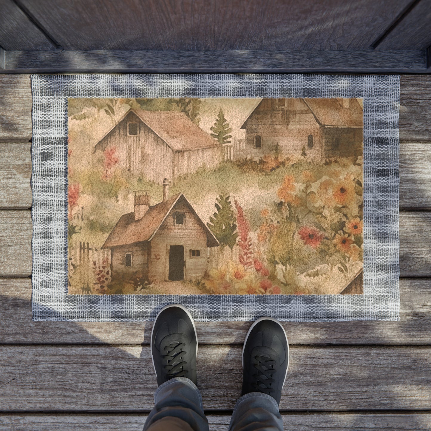 Cottagecore Classic House - Charming Rustic Grandmillenial Style - Eclectic Colors - Door Coir Mat