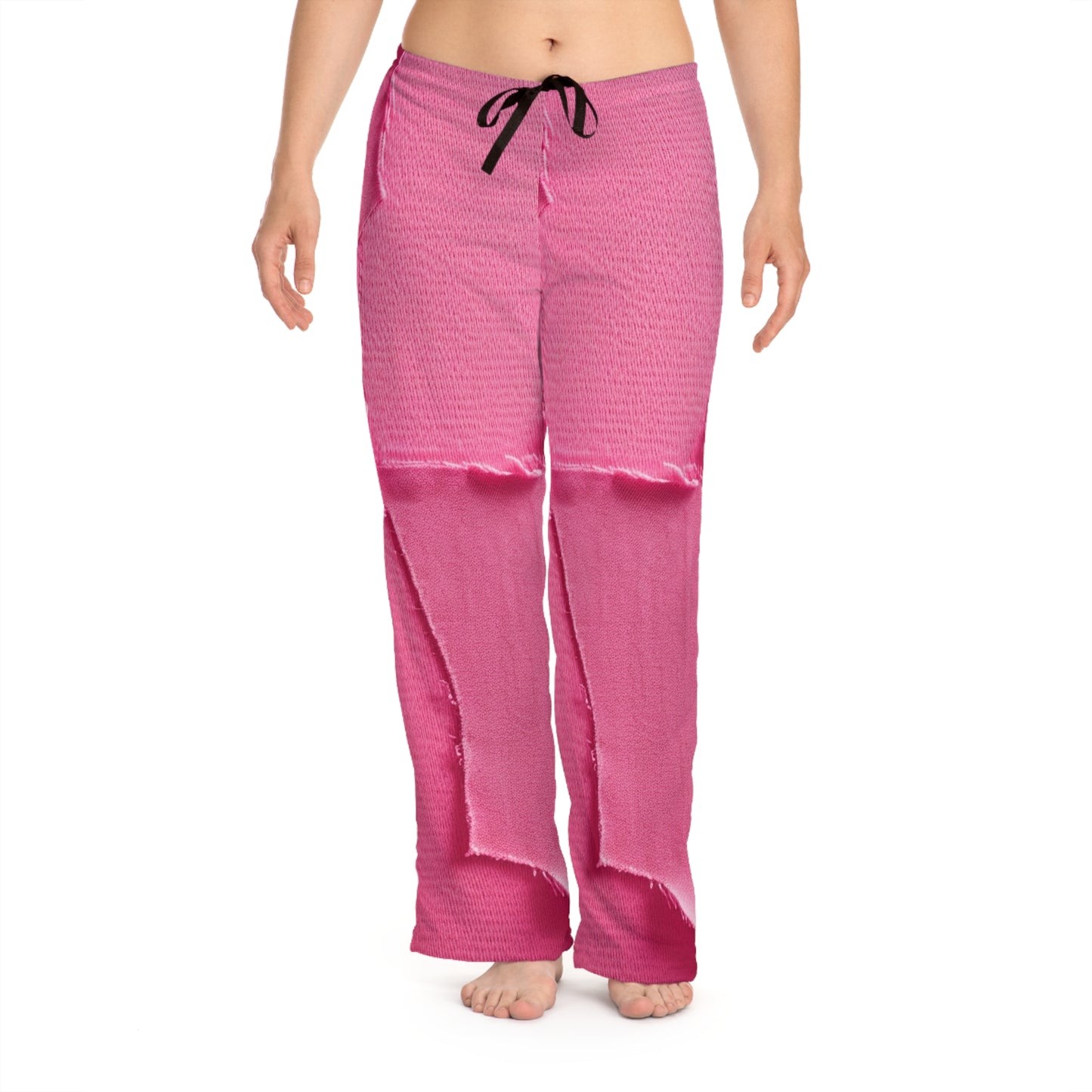 Distressed Neon Pink: Edgy, Ripped Denim-Inspired Doll Fabric - Women's Pajama Pants (AOP)