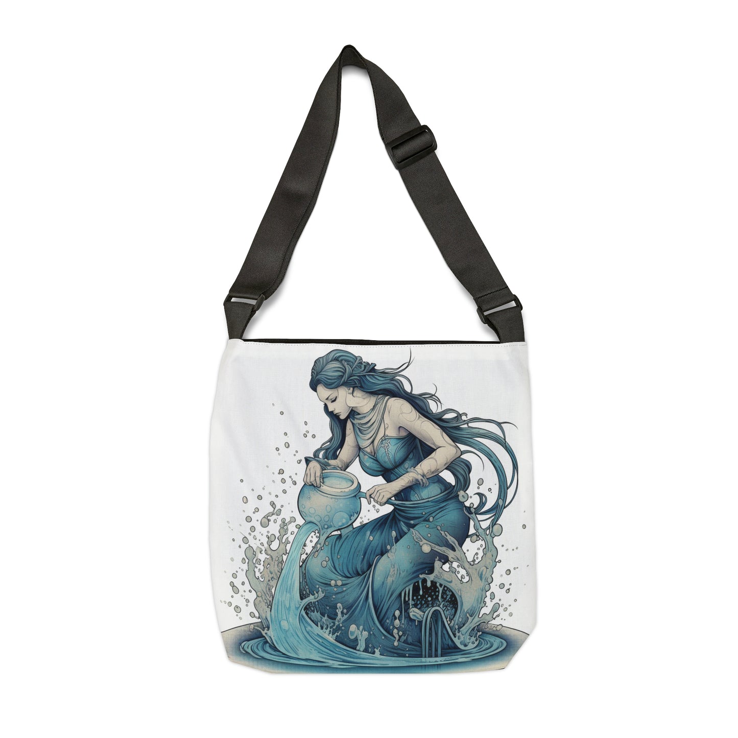 Aquarius Zodiac Symbol - Girl Pouring Water, Hand-Drawn Style - Adjustable Tote Bag (AOP)