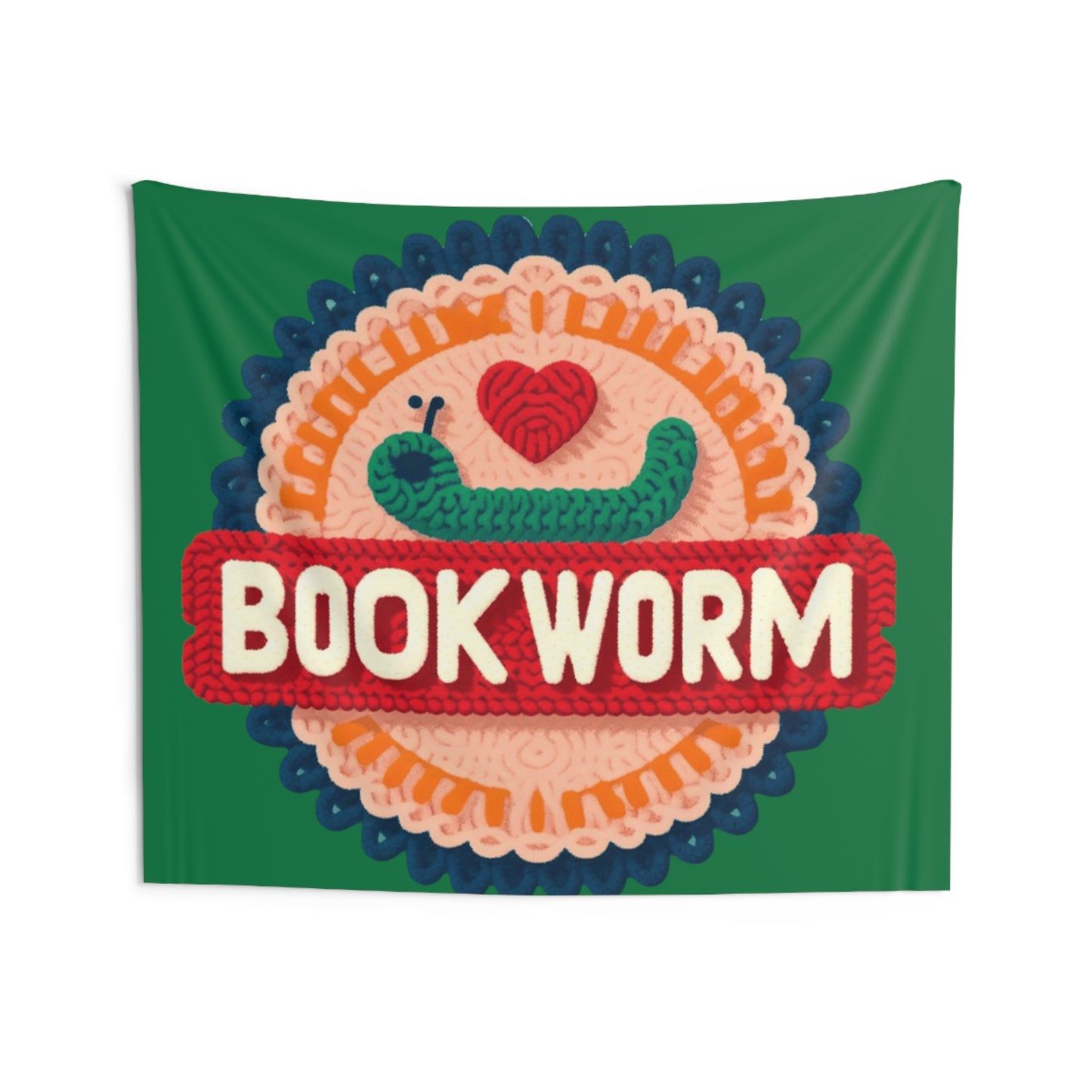 Crochet Bookworm Illustration: Cozy Reader Embroidered Patch Design - Ideal for Bibliophile - Indoor Wall Tapestries