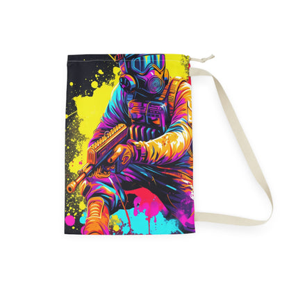 Paintball Action Sport: Player in Battle, Paint Splatter - Laundry Bag