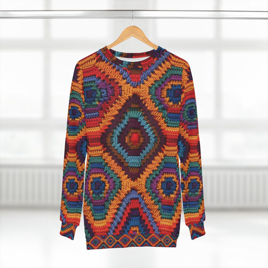 African Heritage Crochet, Vibrant Multicolored Design, Ethnic Craftwork - Unisex Sweatshirt (AOP)