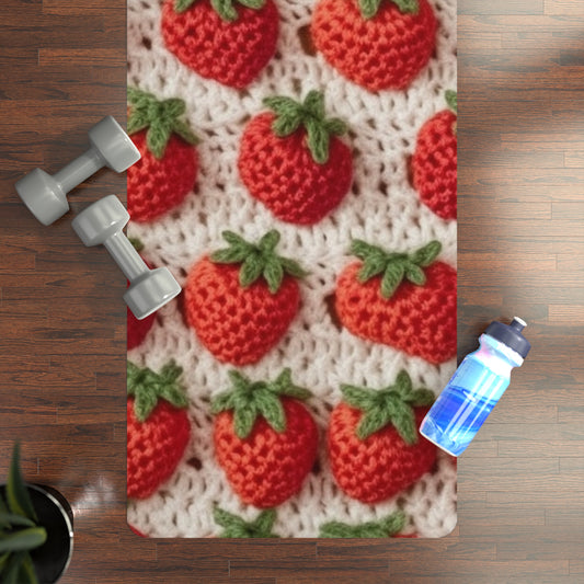Strawberry Traditional Japanese, Crochet Craft, Fruit Design, Red Berry Pattern - Rubber Yoga Mat