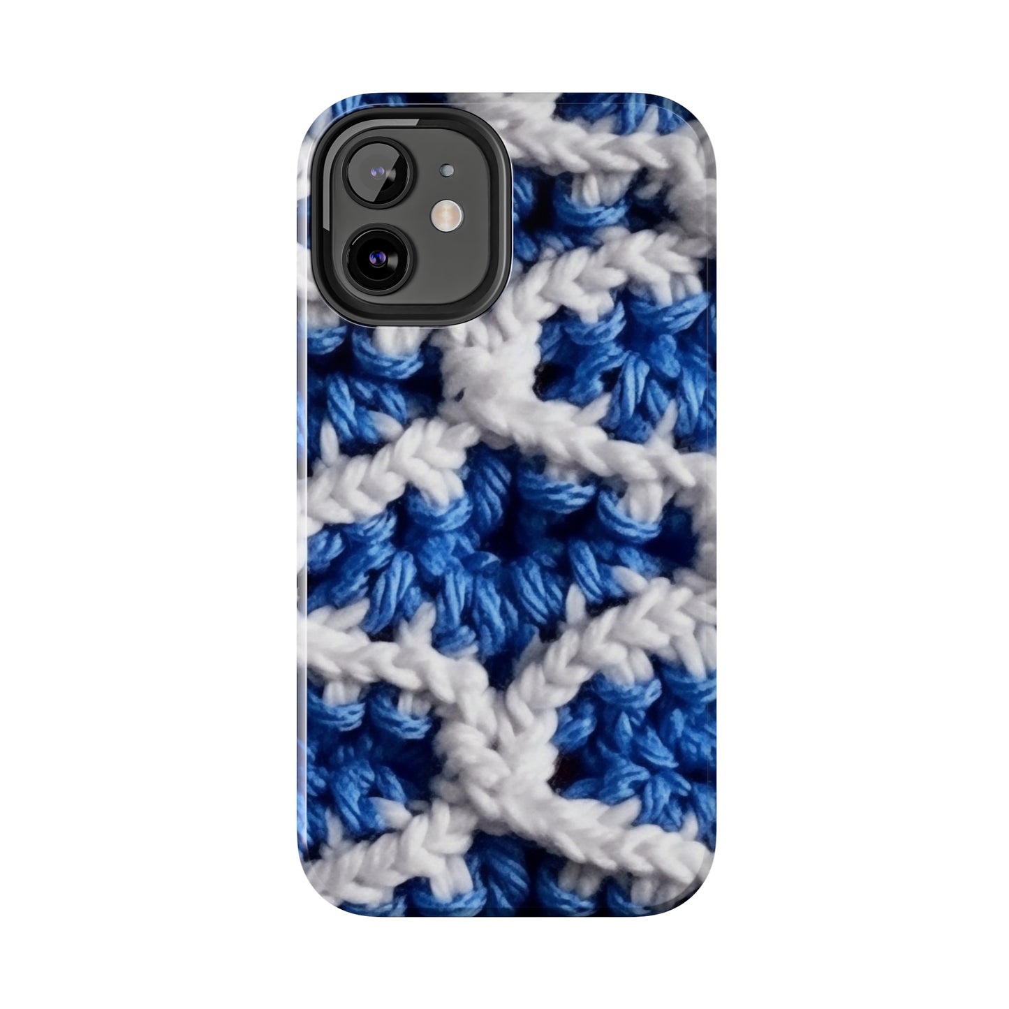 Blueberry Blue Crochet, White Accents, Classic Textured Pattern - Tough Phone Cases