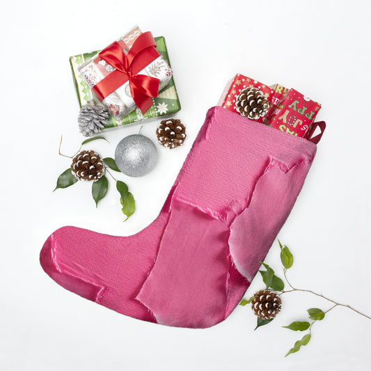 Distressed Neon Pink: Edgy, Ripped Denim-Inspired Doll Fabric - Christmas Stockings