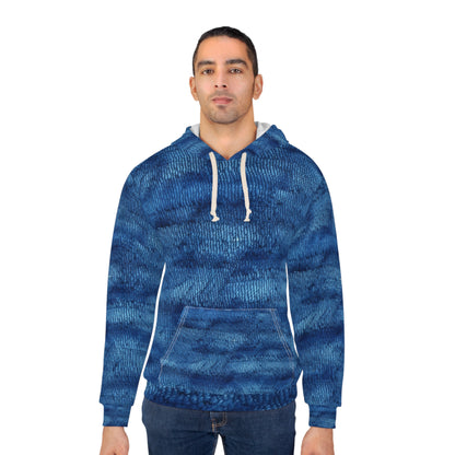 Blue Spectrum: Denim-Inspired Fabric Light to Dark - Unisex Pullover Hoodie (AOP)