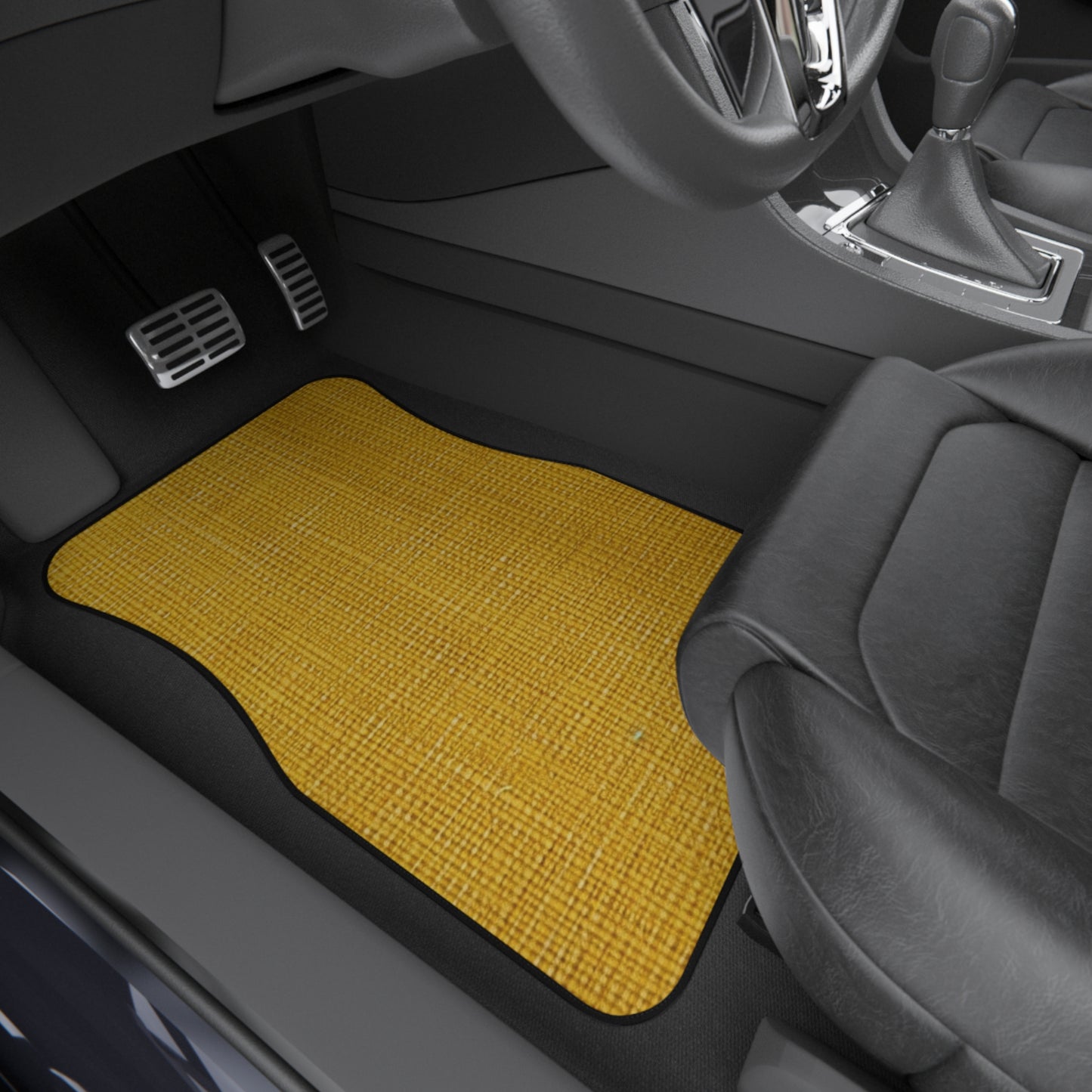 Radiant Sunny Yellow: Denim-Inspired Summer Fabric - Car Mats (Set of 4)