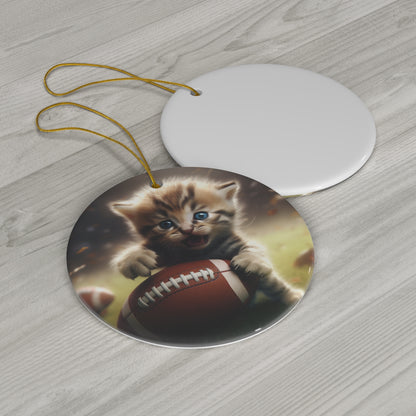 Football Kitten Touchdown: Tabby's Winning Play Sport Game - Ceramic Ornament, 4 Shapes