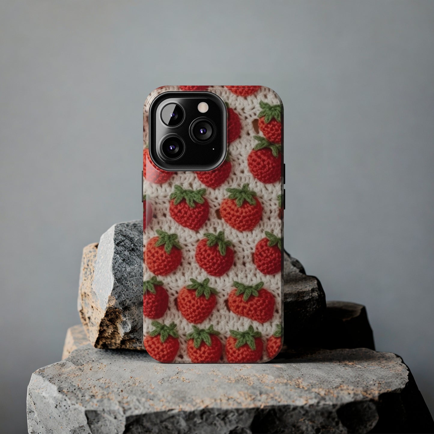 Strawberry Traditional Japanese, Crochet Craft, Fruit Design, Red Berry Pattern - Tough Phone Cases