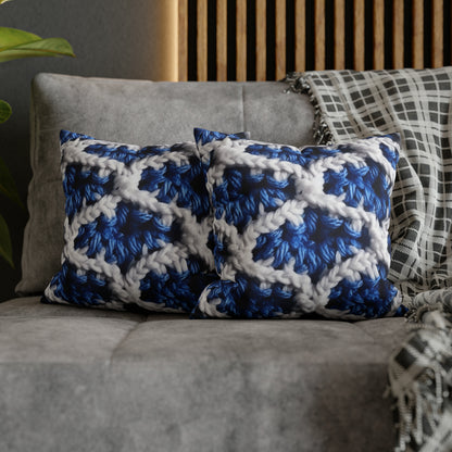 Blueberry Blue Crochet, White Accents, Classic Textured Pattern - Spun Polyester Square Pillow Case