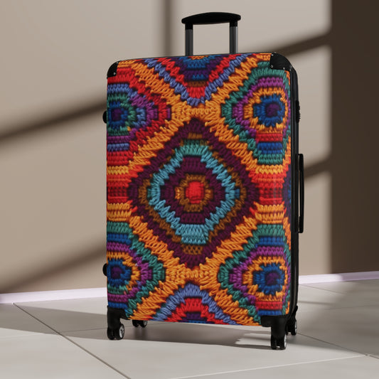 African Heritage Crochet, Vibrant Multicolored Design, Ethnic Craftwork - Suitcase