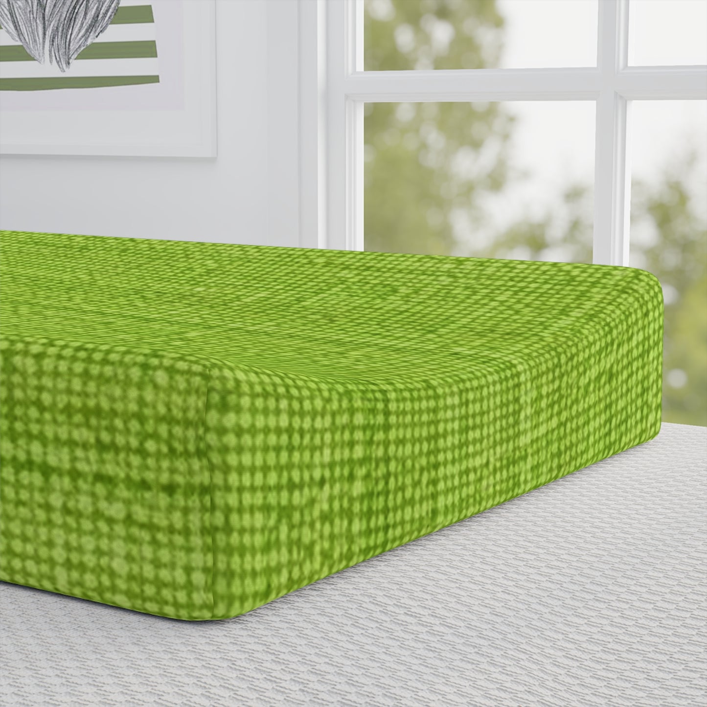 Lush Grass Neon Green: Denim-Inspired, Springtime Fabric Style - Baby Changing Pad Cover