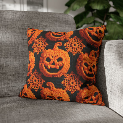 Halloween Crochet Pumpkin Scary Horror Festive Holiday Pattern - Spun Polyester Square Pillow Case