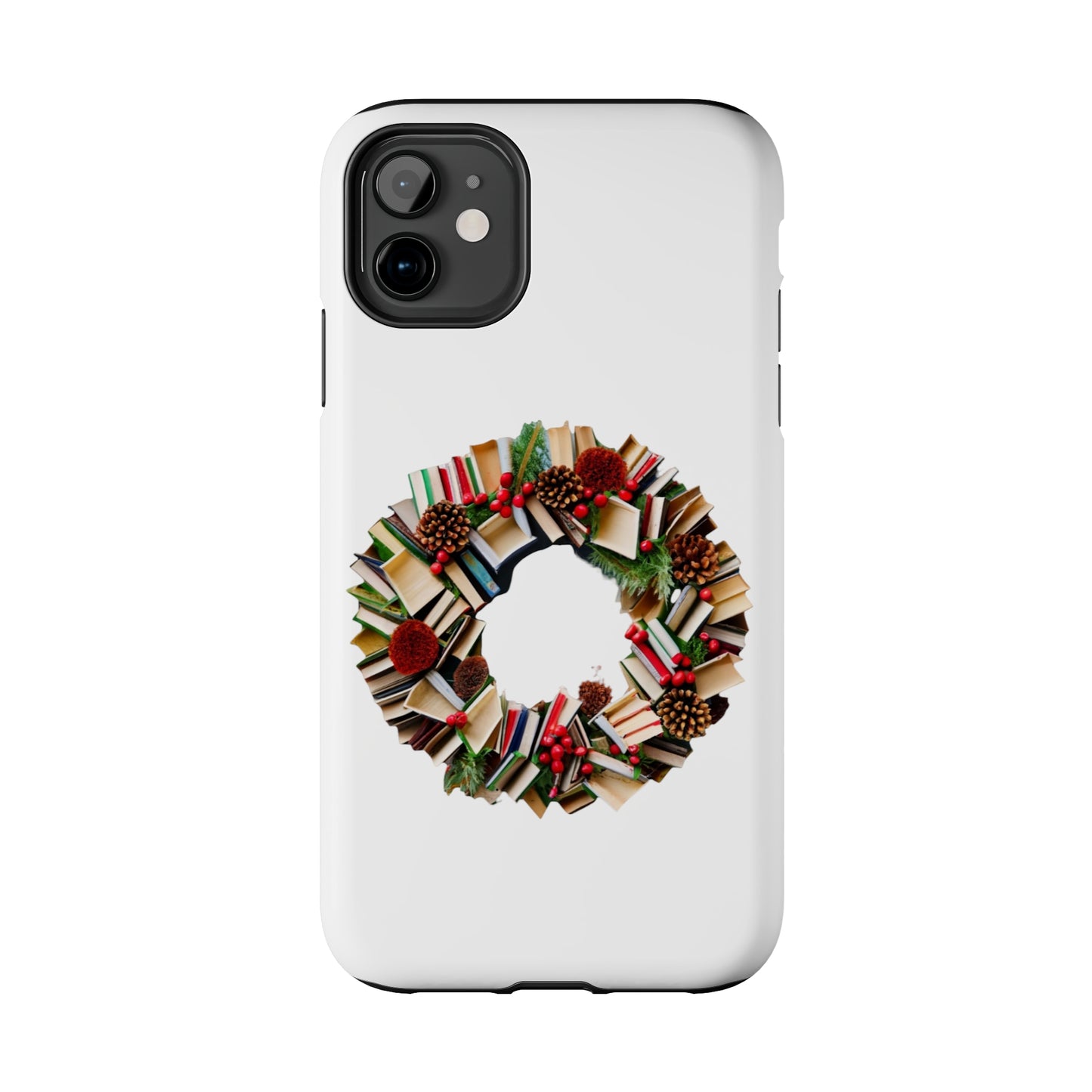 Holiday Book Wreath: Festive Literary Book Lover & Christmas Pinecone Arrangement - Tough Phone Cases