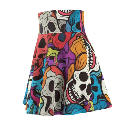 Psychedelic Rainbow Skull Head Pattern, Vibrant Colors - Women's Skater Skirt (AOP)