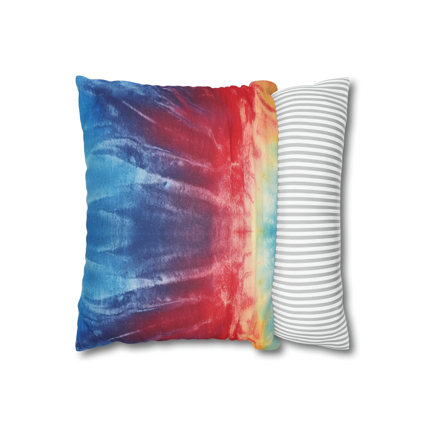 Rainbow Tie-Dye Denim: Vibrant Multi-Color, Fabric Design Spectacle - Spun Polyester Square Pillow Case