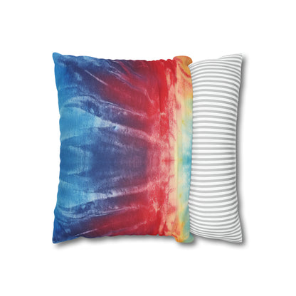 Rainbow Tie-Dye Denim: Vibrant Multi-Color, Fabric Design Spectacle - Spun Polyester Square Pillow Case