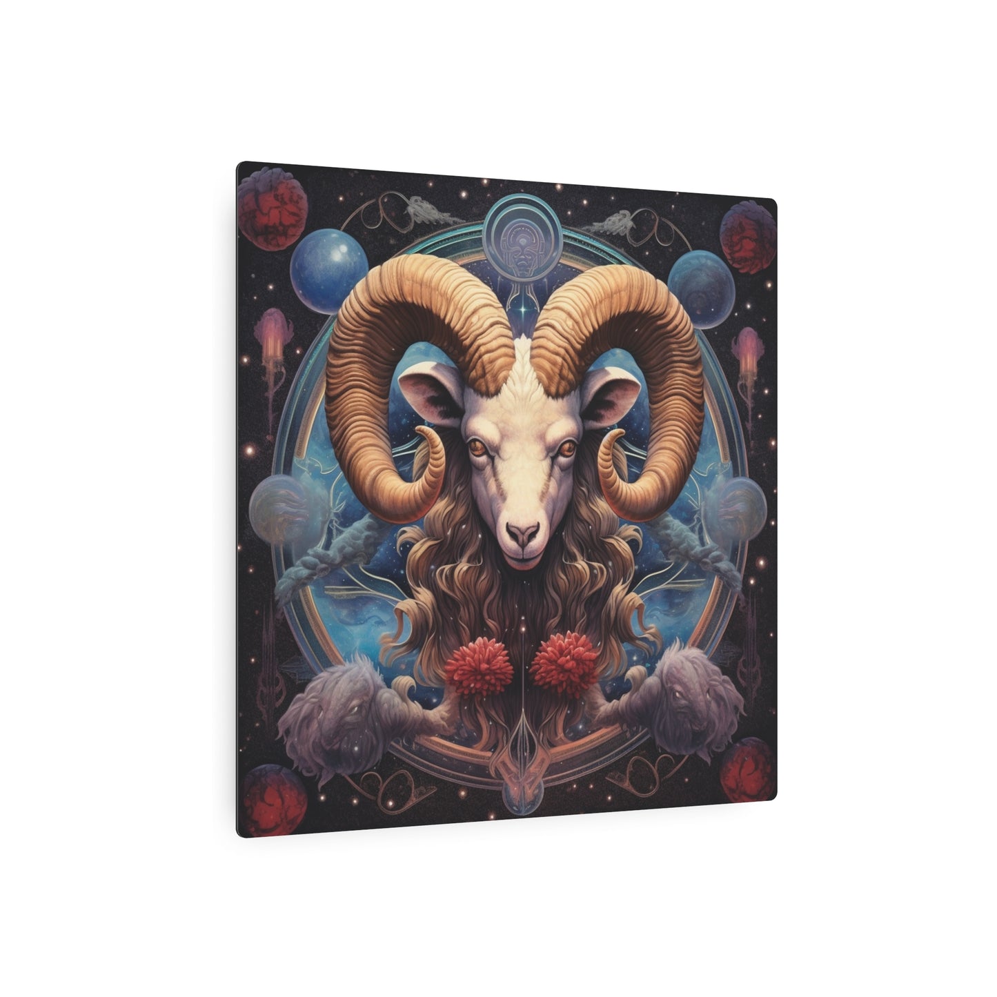 Aries Zodiac Ram - Vibrant Astrological Sign Cosmic Space Symbol - Metal Art Sign