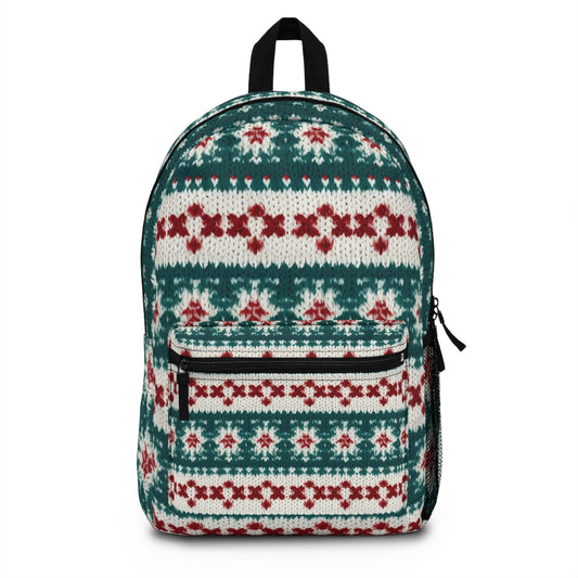 Christmas Knit Crochet Holiday, Festive Yuletide Pattern, Winter Season - Backpack