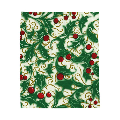 Holiday Elegance: Christmas Holly Swirls Design - Velveteen Plush Blanket