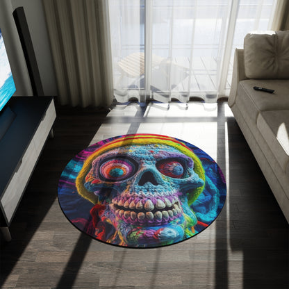 Diseño de terror aterrador de Halloween con calavera de ganchillo - Alfombra redonda 