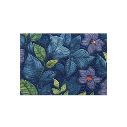 Floral Embroidery Blue: Denim-Inspired, Artisan-Crafted Flower Design - Outdoor Rug