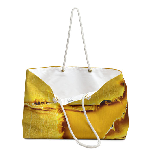 Banana Yellow Lemon: Bold Distressed, Denim-Inspired Fabric - Weekender Bag