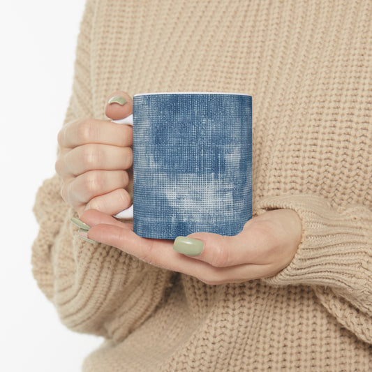 Faded Blue Washed-Out: Denim-Inspired, Style Fabric - Ceramic Mug 11oz