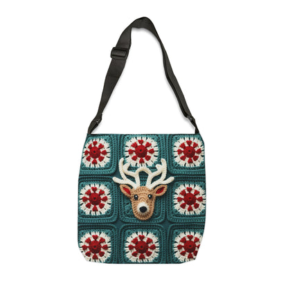 Christmas Reindeer Crochet, Wintry Wonderland Design, Festive Stag Motif. Embrace the Holiday Spirit - Adjustable Tote Bag (AOP)