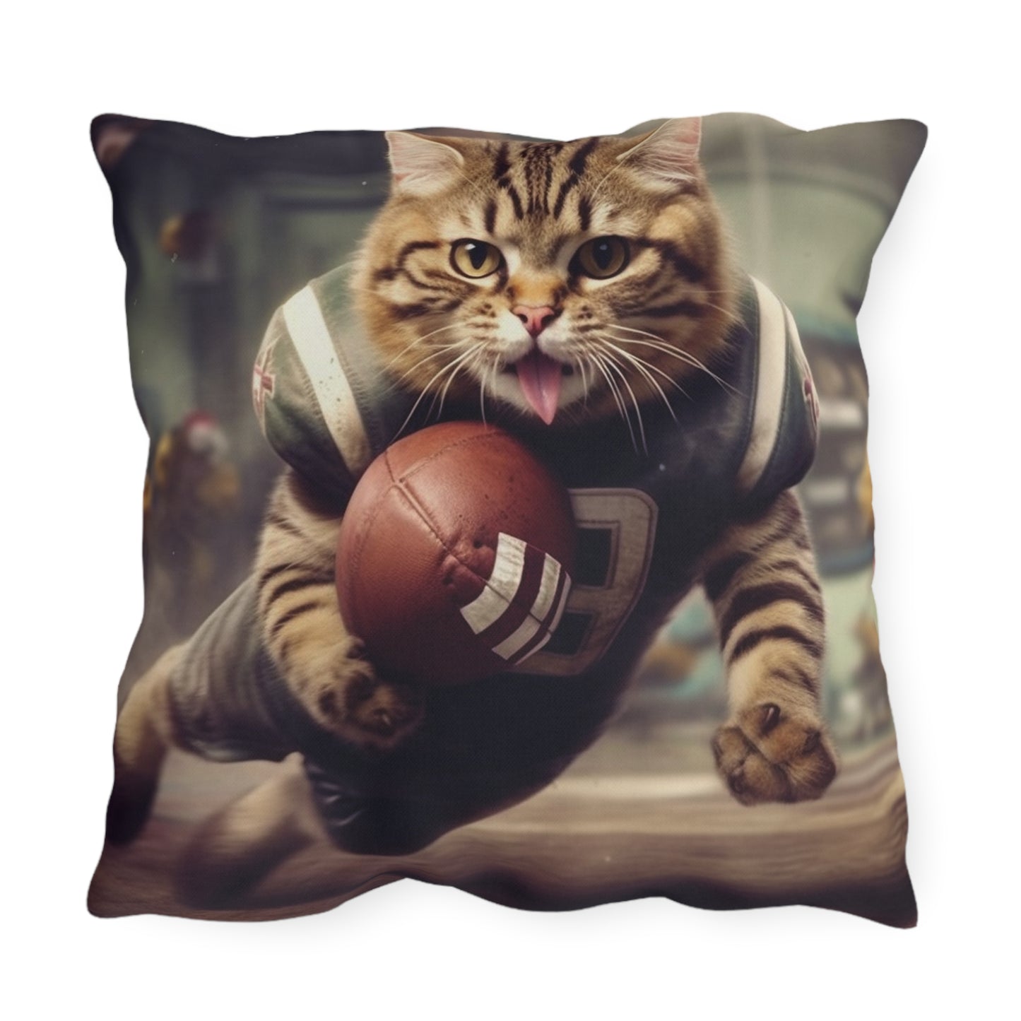 Football Field Felines: Kitty Cats in Sport Tackling Scoring Game Position - Outdoor Pillows