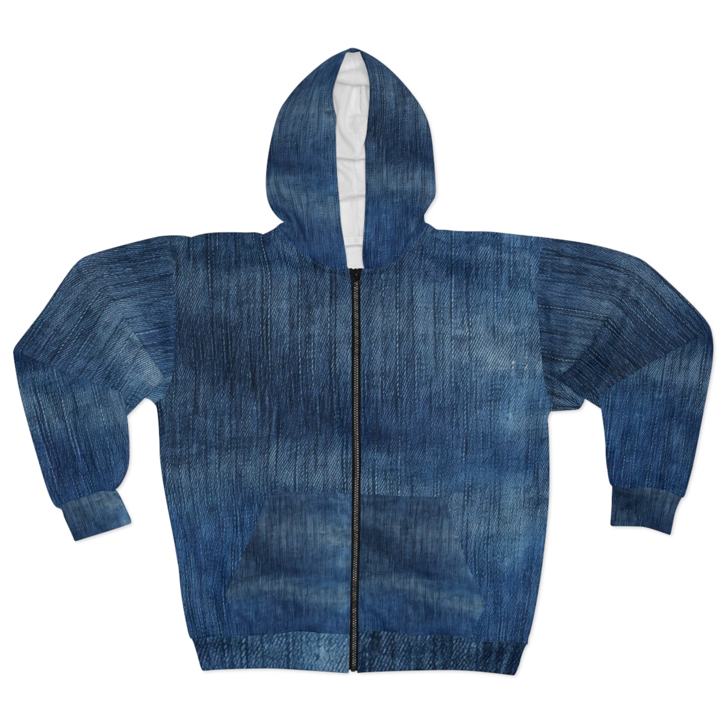 Indigo Splash: Washed Denim Reverie in Deep Blue - Unisex Zip Hoodie (AOP)