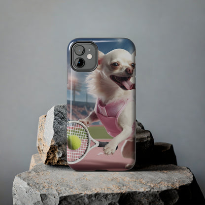 Chihuahua Tennis Ace: Dog Pink Outfit, Court Atheletic Sport Game - Tough Phone Cases