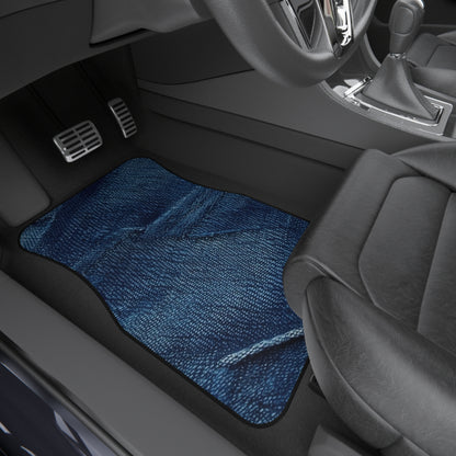 Dark Blue: Distressed Denim-Inspired Fabric Design - Car Mats (Set of 4)