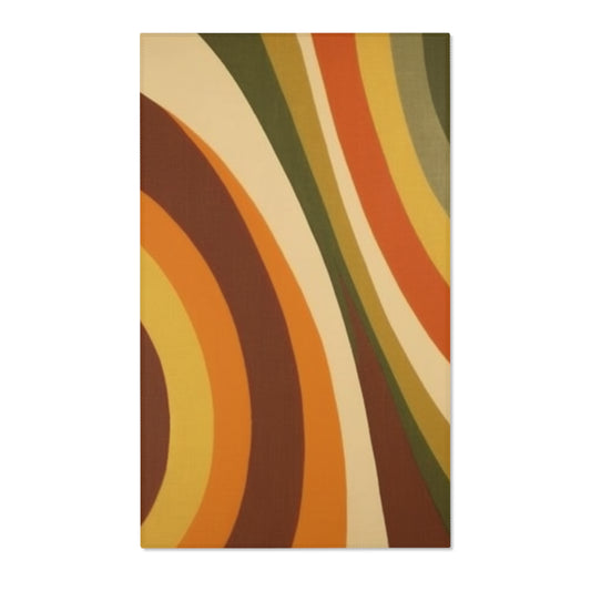 Groovy 1970s Mod-Inspired Area Rug in Bold Orange, Green, Rust, Gold, and Beige