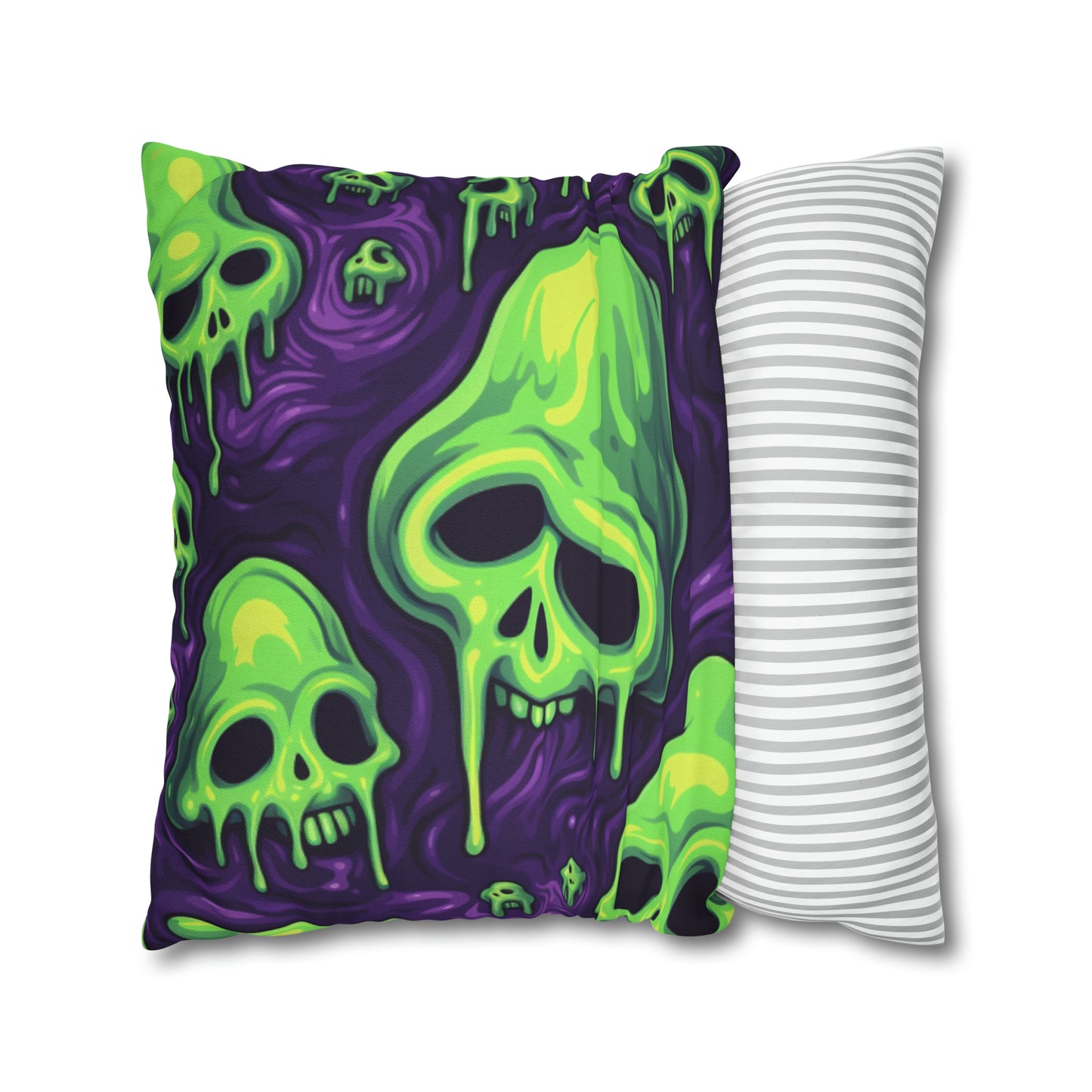 Halloween Slime Skull Green Skeletons Scary Horror Pattern - Spun Polyester Square Pillow Case