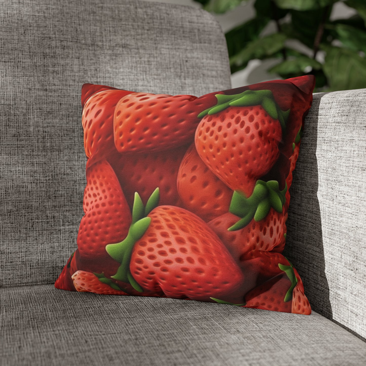 Garden Strawberries- Wild Sweet Gourmet - Farm Growing Ripe Red Fruit -Spun Polyester Square Pillow Case