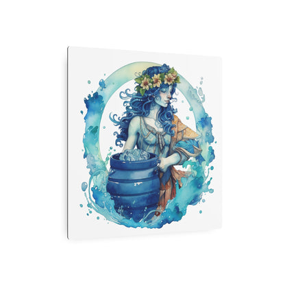 Artistic Aquarius Zodiac - Watercolor Water-Bearer Depiction - Metal Art Sign