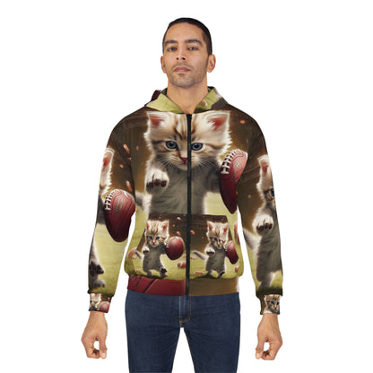 Football Kitty Fantasy: Feline Cat American Sport Quarterback - Unisex Zip Hoodie (AOP)