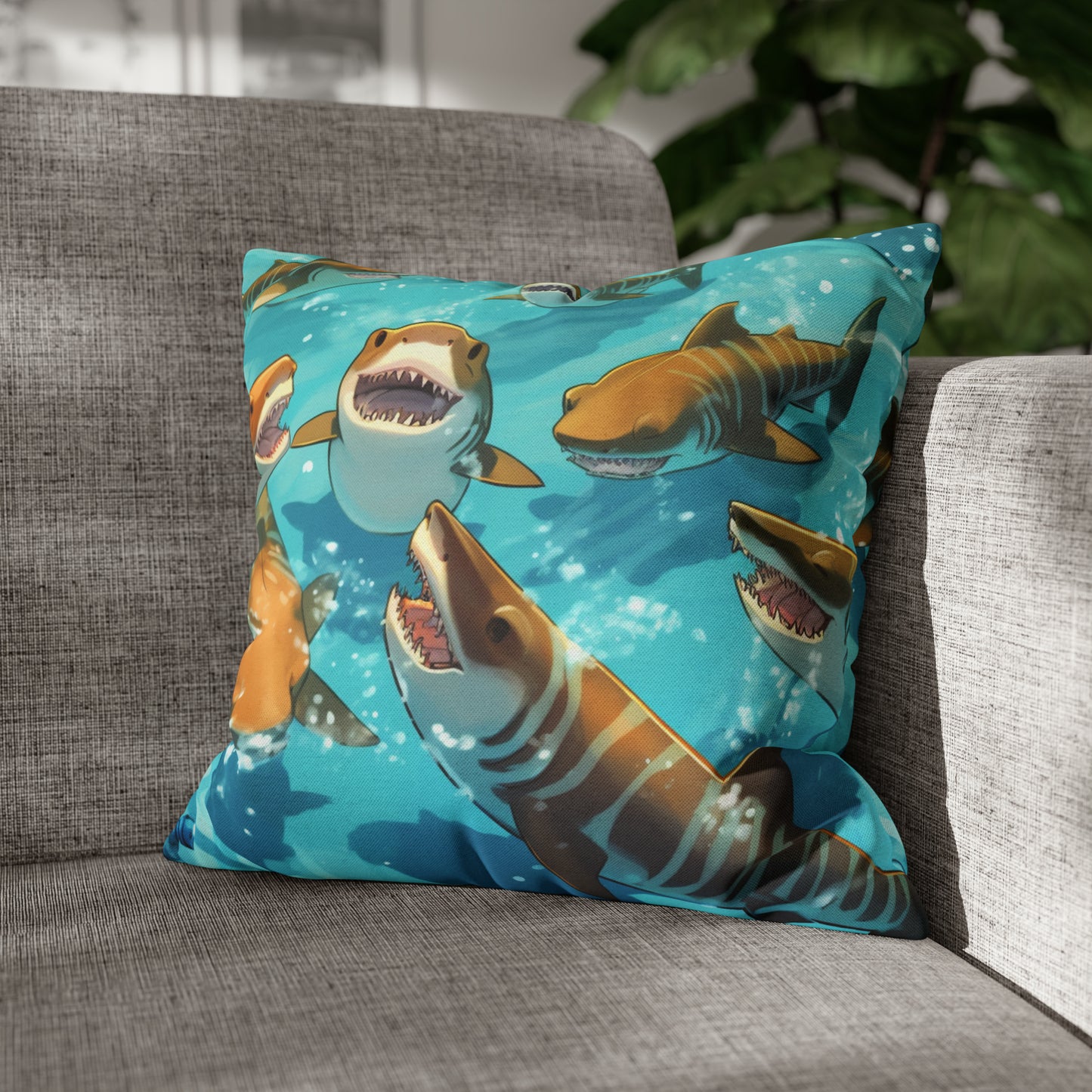 Tiger Shark: Ocean Marine Wildlife - Underwater - Spun Polyester Square Pillow Case