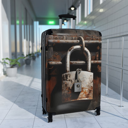 Iron Padlock on Rustic Metal Gate, Lock, Suitcase