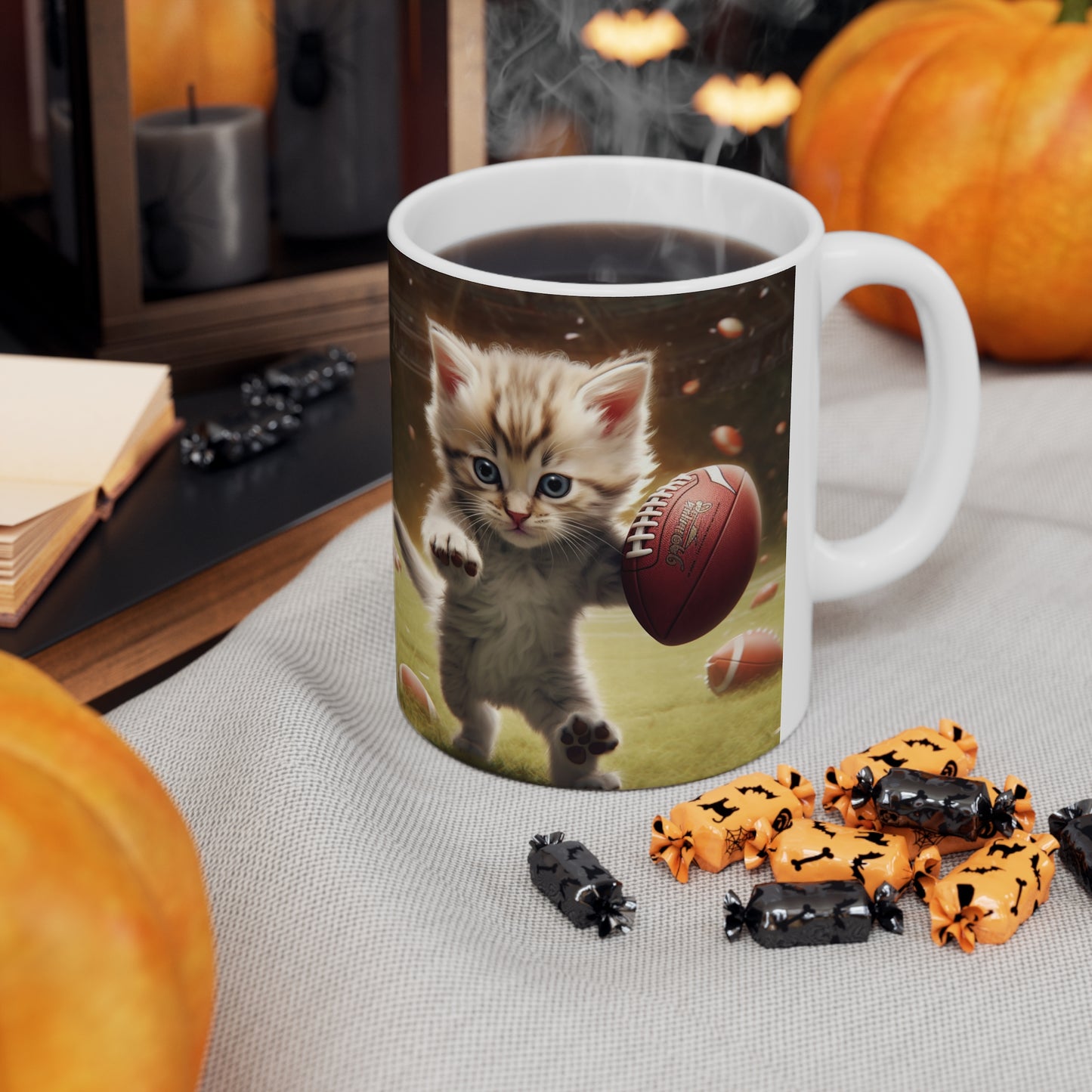 Football Kitty Fantasy: Feline Cat American Sport Quarterback - Ceramic Mug 11oz