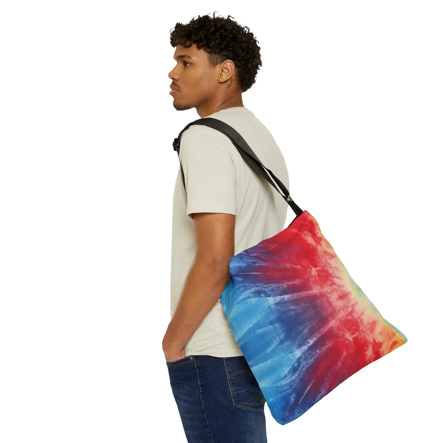 Rainbow Tie-Dye Denim: Espectáculo de diseño de tela multicolor vibrante - Bolso de mano ajustable (AOP) 