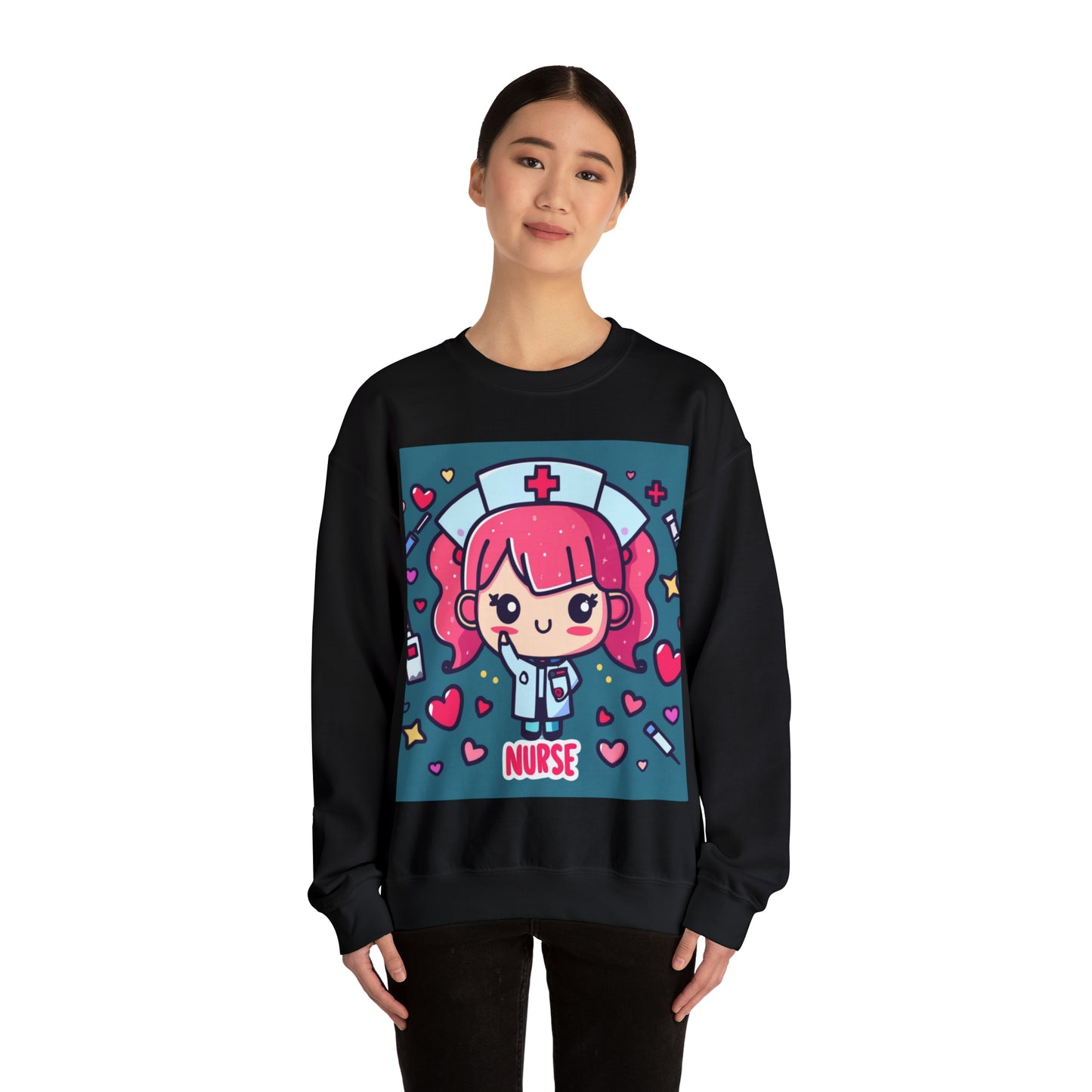 Enfermera Cartoon Anime - Lindo regalo Kawaii para enfermeras - Enfermería gráfica - Sudadera unisex Heavy Blend™ Crewneck 