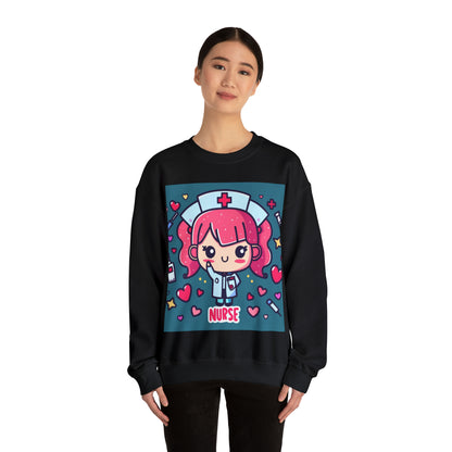 Enfermera Cartoon Anime - Lindo regalo Kawaii para enfermeras - Enfermería gráfica - Sudadera unisex Heavy Blend™ Crewneck 