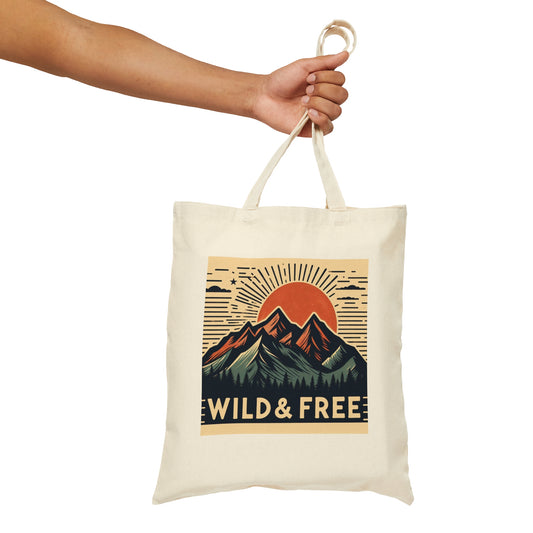 Wild and Free - Trendy Hiking and Camping - Cotton Canvas Tote Bag